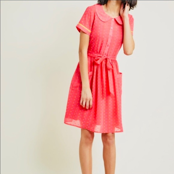 Modcloth Pink Darling in Dots Shirt Dress - sz S - Picture 2 of 6